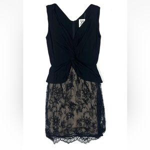 Kevan Hall Beaded Lace Dress Women’s 6 Black Floral Cocktail Form Fitting